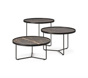 Table basse design haut de gamme Billy Keramik par Cattelan Italia, plateau céramique Marmi avec structure métallique, disponible chez D-Style Interior.
