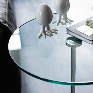 Table basse design haut de gamme Gliss par Cattelan Italia, table basse ronde acier inoxydable et chromé avec plateau verre, disponible chez D-Style Interior.