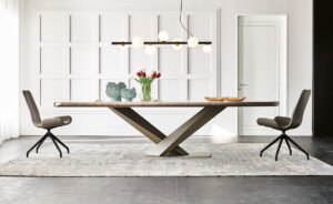 Stratos Keramik Premium table design haut de gamme par Cattelan Italia, base en acier embossé et plateau en céramique Marmi Premium. Disponible chez D-Style Interior.