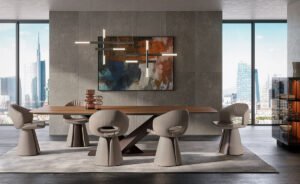 Stratos Wood table design haut de gamme en bois massif par Cattelan Italia, avec base en acier et finitions élégantes. Disponible chez D-Style Interior.