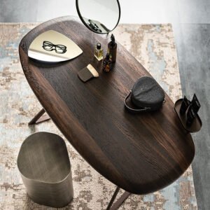 TAHITI Trousse bureau coiffeuse design en acier laqué et bois noble avec miroir ajustable – Disponible chez D-Style Interior