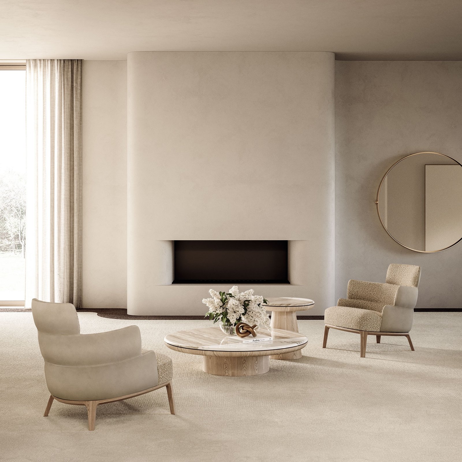 Chaise Audrey de Vittoria Frigerio – un design sculptural aux lignes arrondies et à la base en frêne massif, symbole d’un confort raffiné et d’un luxe discret. Disponible chez D-Style Interior.