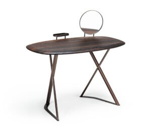TAHITI Trousse bureau coiffeuse design en acier laqué et bois noble avec miroir ajustable – Disponible chez D-Style Interior