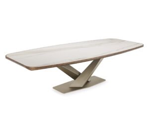 Stratos Keramik Premium table design haut de gamme par Cattelan Italia, base en acier embossé et plateau en céramique Marmi Premium. Disponible chez D-Style Interior.