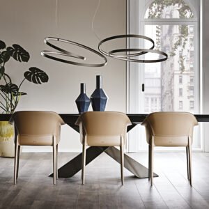 Zuleika Chaise avec accoudoirs de Cattelan Italia : un modèle avec accoudoirs, structure métallique et revêtement en cuir. Disponible chez D-Style Interior.