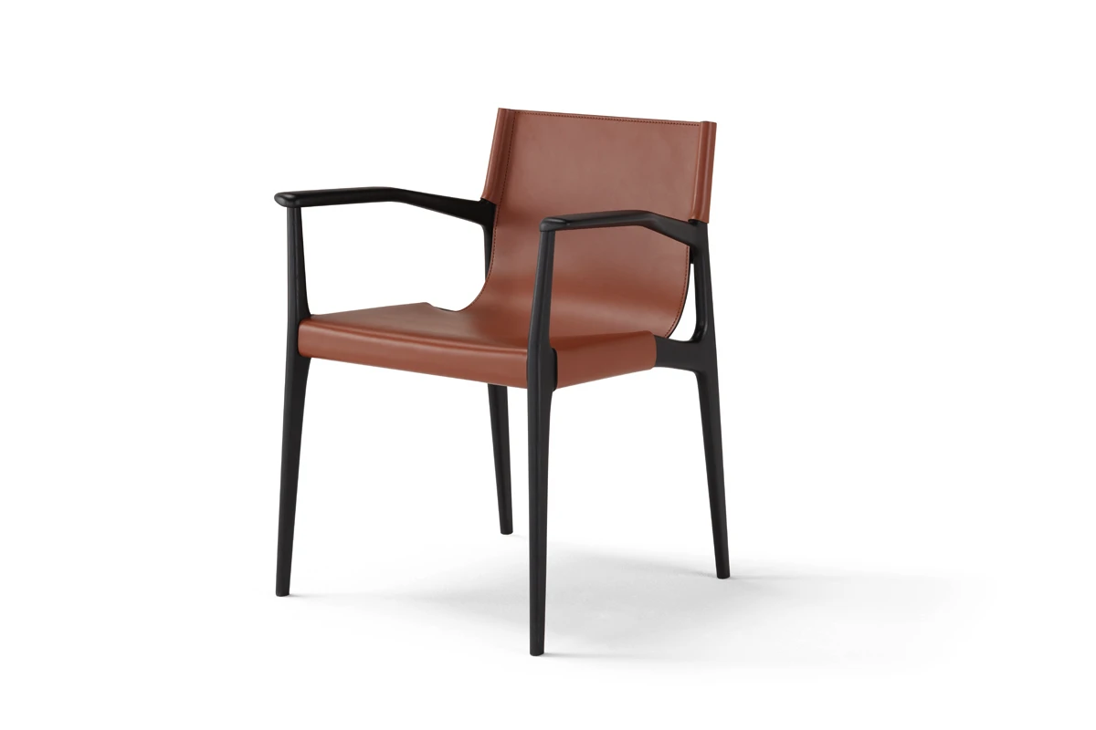 Tessa Chaise design haut de gamme Tessa d’Amura Lab en bois massif et cuir cousu main, disponible chez D-Style Interior.
