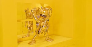 Picsou Chromé Medium, Sculpture design haut de gamme Leblon Delienne, résine peinte à la main, audacieux et attachant, disponible chez D-Style Interior