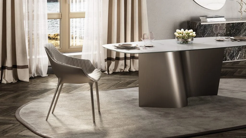 Milady chaise design haut de gamme en cuir par Reflex Angelo, disponible avec structure personnalisable et option de capitonnage Emerald. Disponible chez D-Style Interior.