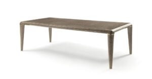 Rubini table de Vittoria Frigerio, une pièce élégante en bois précieux avec inserts métalliques, au design intemporel. Disponible chez D-Style Interior.