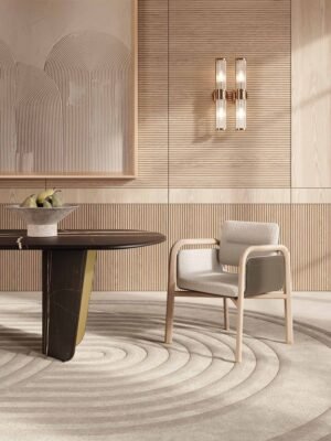 Monroy table haut de gamme en marbre avec pieds en voiles inversées et inserts métalliques contrastés. Élégante, géométrique et raffinée. Disponible chez D-Style Interior.