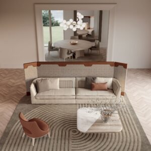 Recalcati paravent design haut de gamme en cuir, tissu, bois ou miroir, avec détails artisanaux Vittoria Frigerio. Disponible chez D-Style Interior.