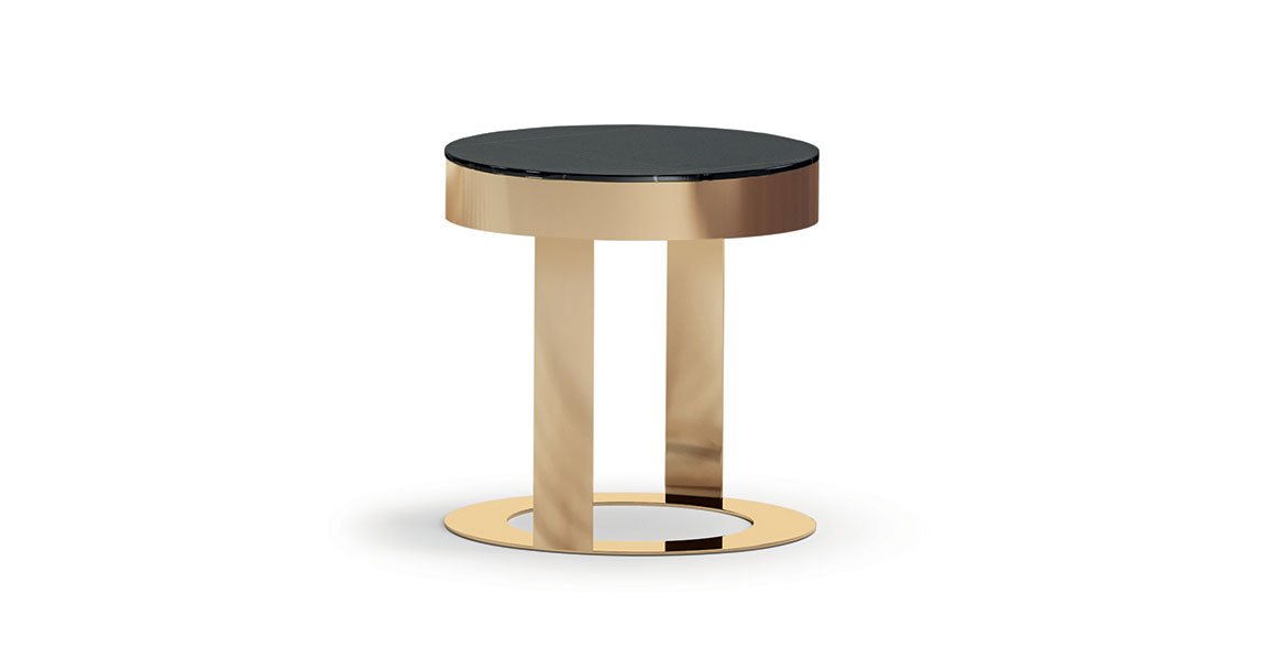 Biffi table basse de Vittoria Frigerio avec plateau en marbre ou grès et base métallique minimaliste. Disponible chez D-Style Interior.