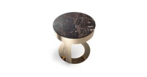 Biffi table basse de Vittoria Frigerio avec plateau en marbre ou grès et base métallique minimaliste. Disponible chez D-Style Interior.