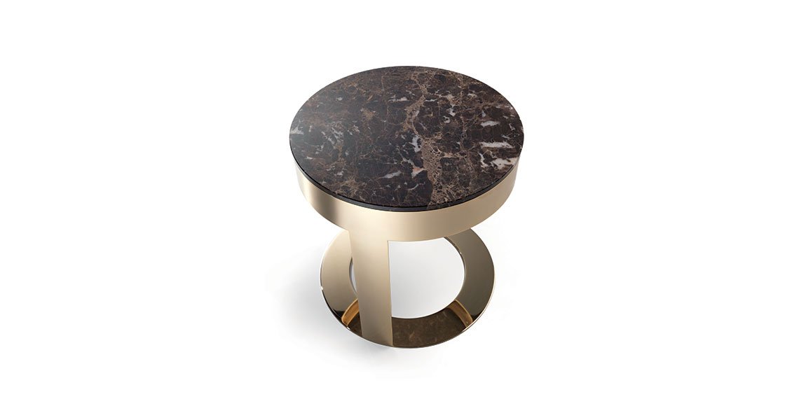 Biffi table basse de Vittoria Frigerio avec plateau en marbre ou grès et base métallique minimaliste. Disponible chez D-Style Interior.