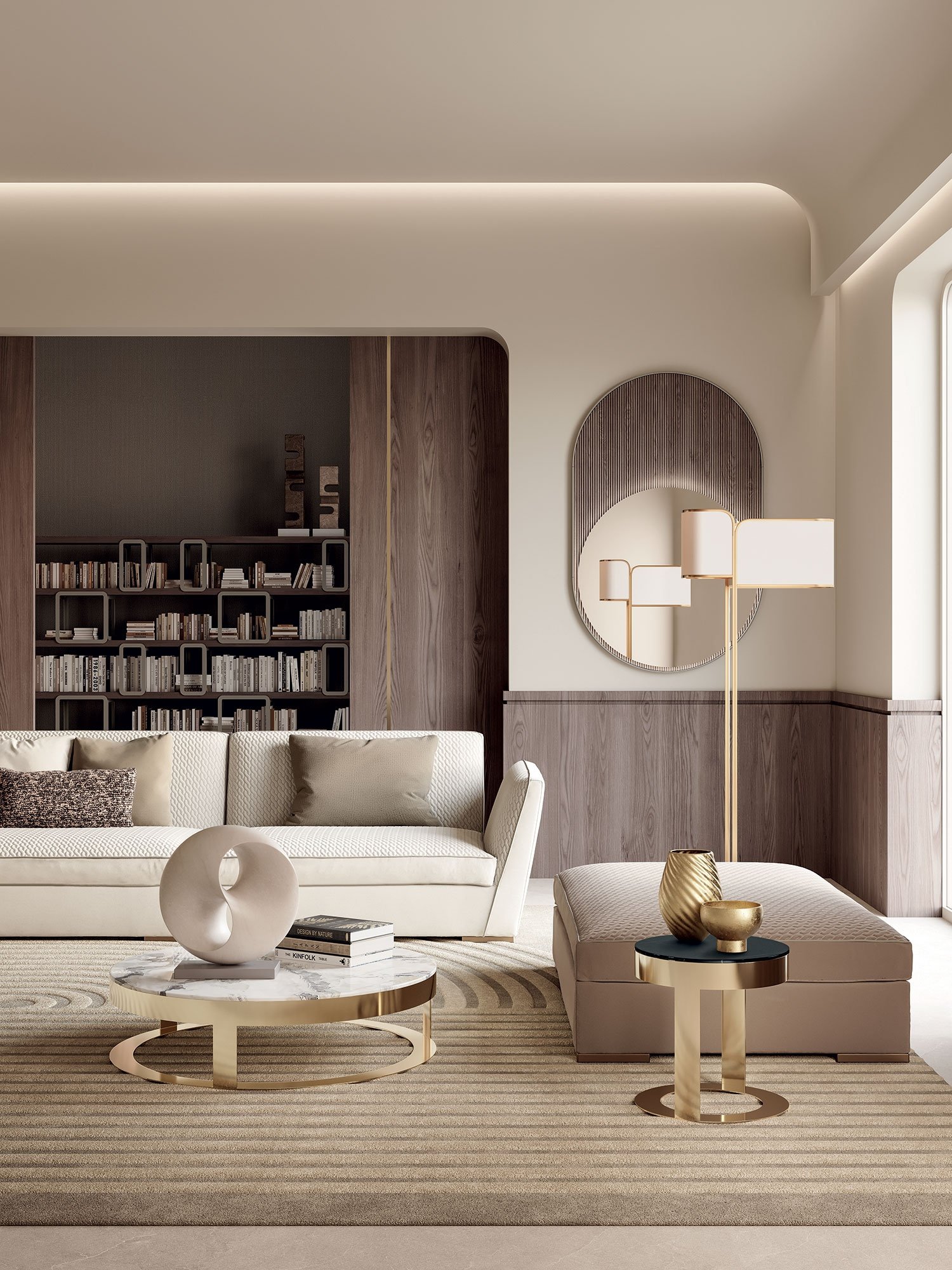 Biffi table basse de Vittoria Frigerio avec plateau en marbre ou grès et base métallique minimaliste. Disponible chez D-Style Interior.