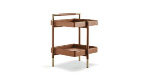 Araldo table d’appoint de luxe par Vittoria Frigerio, avec plateau bois ou verre et détails en cuir Cuoio. Élégante et fonctionnelle. Disponible chez D-Style Interior.
