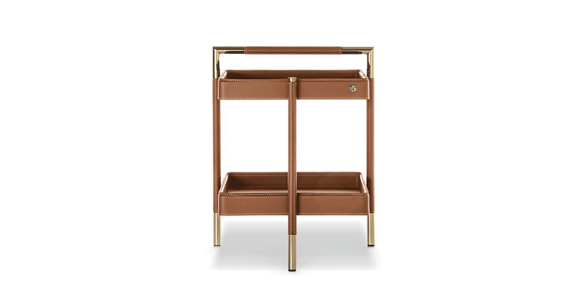 Araldo table d’appoint de luxe par Vittoria Frigerio, avec plateau bois ou verre et détails en cuir Cuoio. Élégante et fonctionnelle. Disponible chez D-Style Interior.