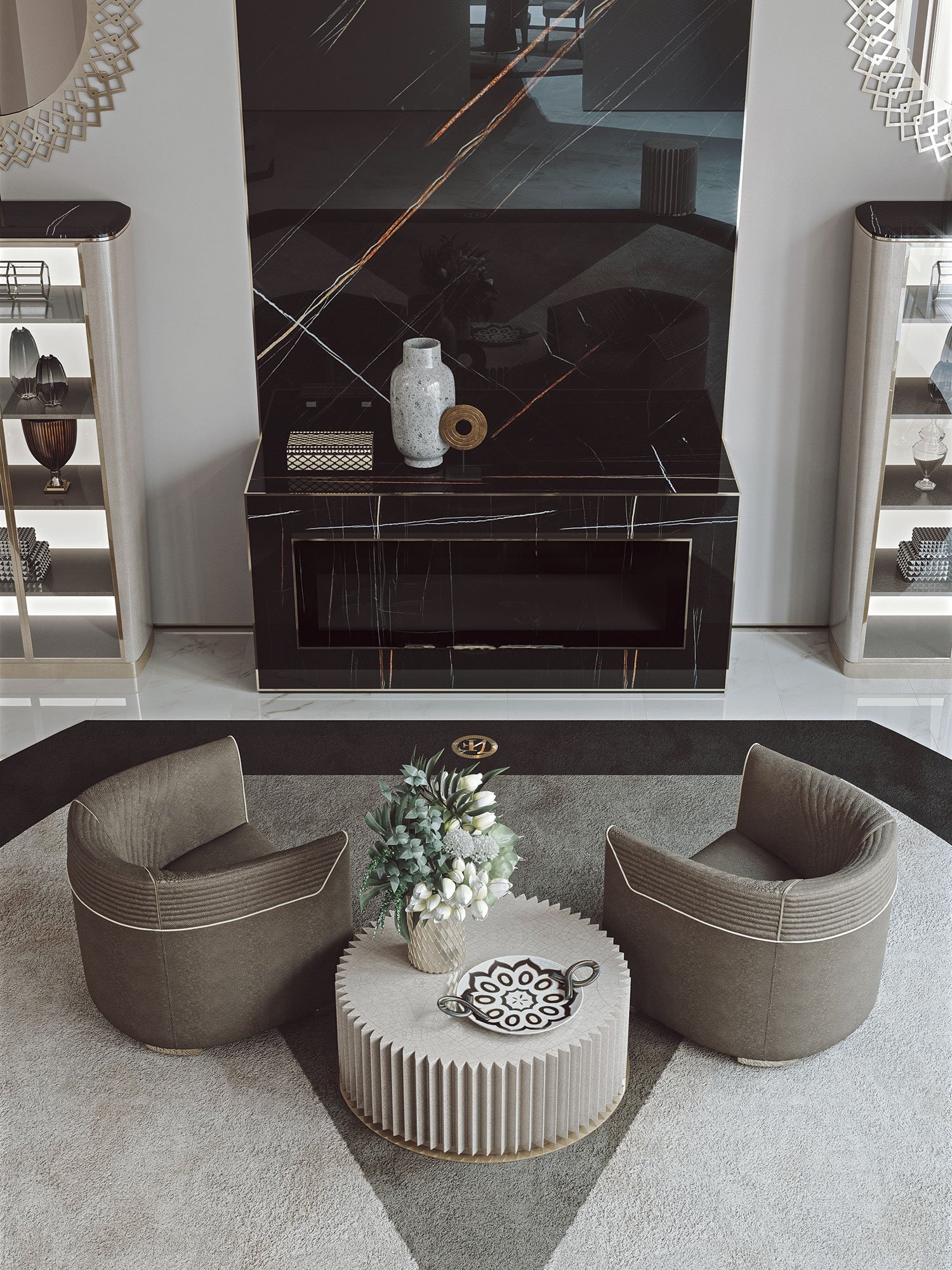 Diana fauteuil de Vittoria Frigerio, au design classique et élégant avec broderie et zip décoratif. Disponible chez D-Style Interior.