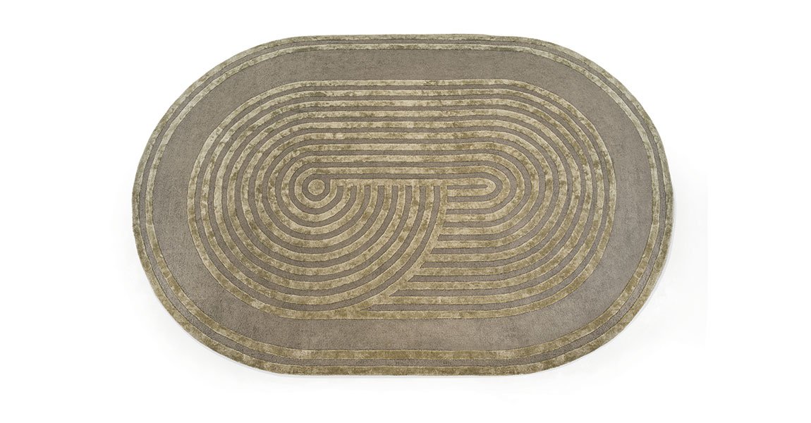 Casati tapis design haut de gamme en Tencel, texture contemporaine et motif courbé élégant. Disponible en Cream, Taupe et Honey. Disponible chez D-Style Interior.