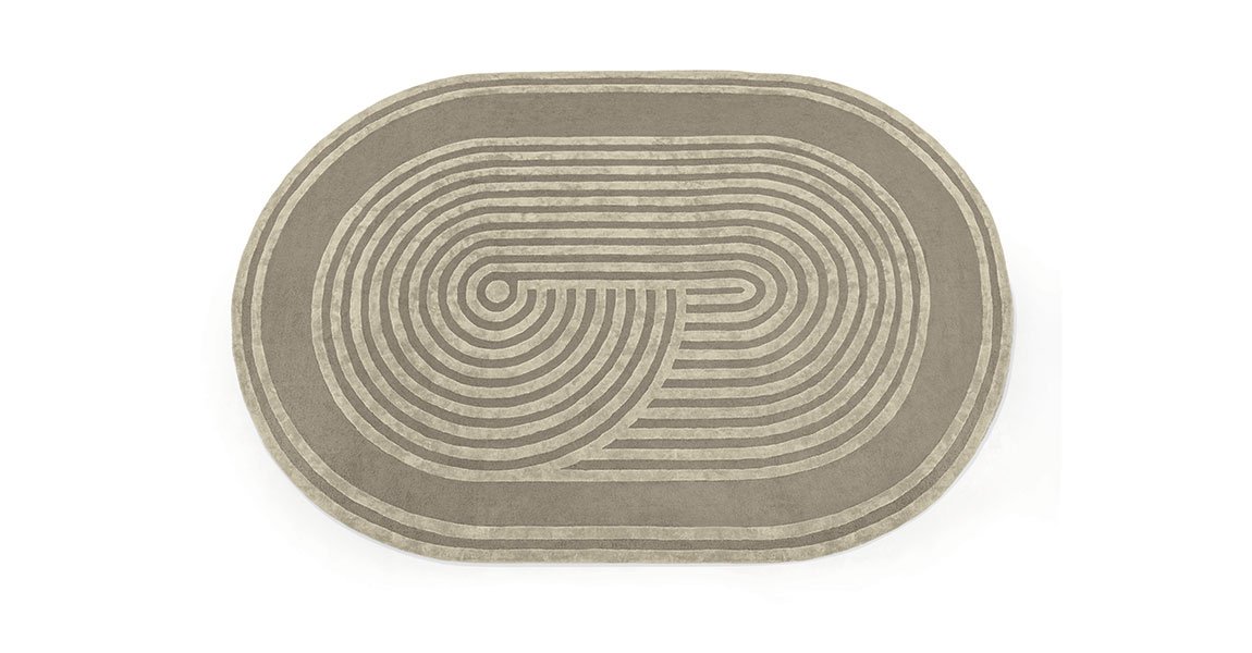 Casati tapis design haut de gamme en Tencel, texture contemporaine et motif courbé élégant. Disponible en Cream, Taupe et Honey. Disponible chez D-Style Interior.