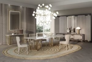 Contarini miroir par Vittoria Frigerio, cadre Bronze Patiné, revêtement tissu ou cuir et éclairage LED intégré. Disponible chez D-Style Interior.