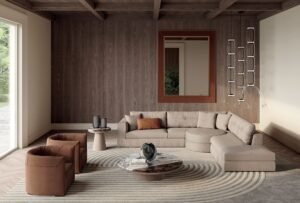 Cusani tapis de Vittoria Frigerio associe lignes précises et courbes élégantes dans un tapis haut de gamme en Tencel. Disponible chez D-Style Interior.