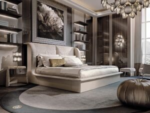Appiani Lit design haut de gamme signé Vittoria Frigerio, avec matelassage dégradé, bande périmétrique raffinée et broderie VF. Disponible chez D-Style Interior.