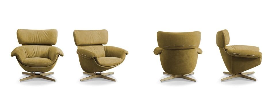 Jackie fauteuil pivotant design haut de gamme en cuir ou tissu, au confort exceptionnel et au style élégant. Disponible chez D-Style Interior.