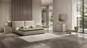 Gregory Night Lit king-size design en cuir avec tête de lit capitonnée et sangles décoratives. Élégance italienne et confort absolu. Disponible chez D-Style Interior.