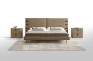 Gregory Night Lit king-size design en cuir avec tête de lit capitonnée et sangles décoratives. Élégance italienne et confort absolu. Disponible chez D-Style Interior.