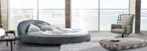Découvrez le lit Jazz Night, un lit en cuir avec design circulaire et coutures raffinées. Disponible chez D-Style Interior.