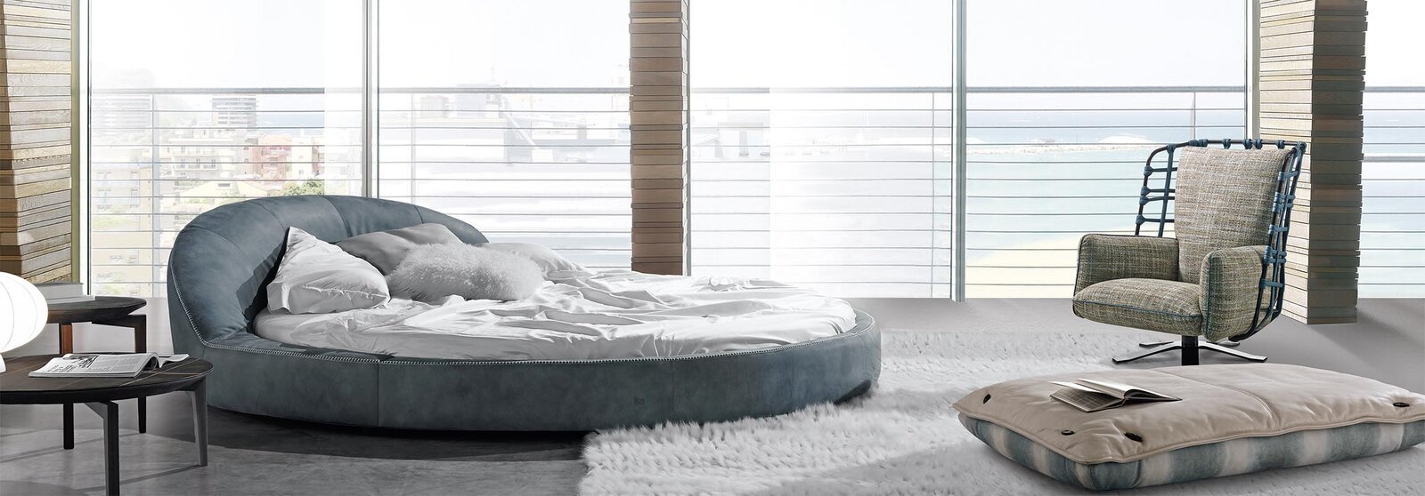Découvrez le lit Jazz Night, un lit en cuir avec design circulaire et coutures raffinées. Disponible chez D-Style Interior.
