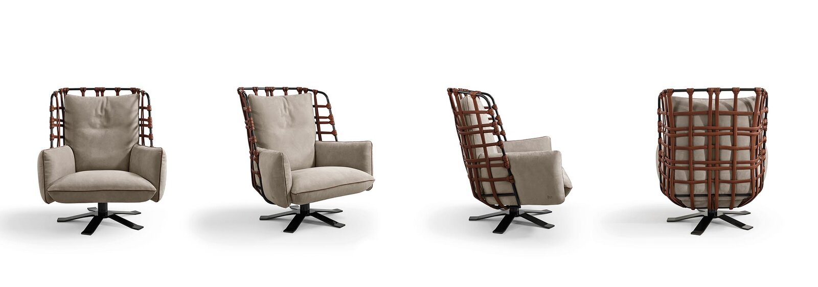Cocoon Bergère fauteuil de Gamma Arredamenti, une pièce design haut de gamme en cuir tressé à la main avec base pivotante. Disponible chez D-Style Interior.