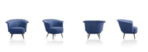 Luna fauteuil en cuir au design contemporain, inspiré des courbes lunaires, avec dossier ergonomique et détail métallique raffiné. Disponible chez D-Style Interior.