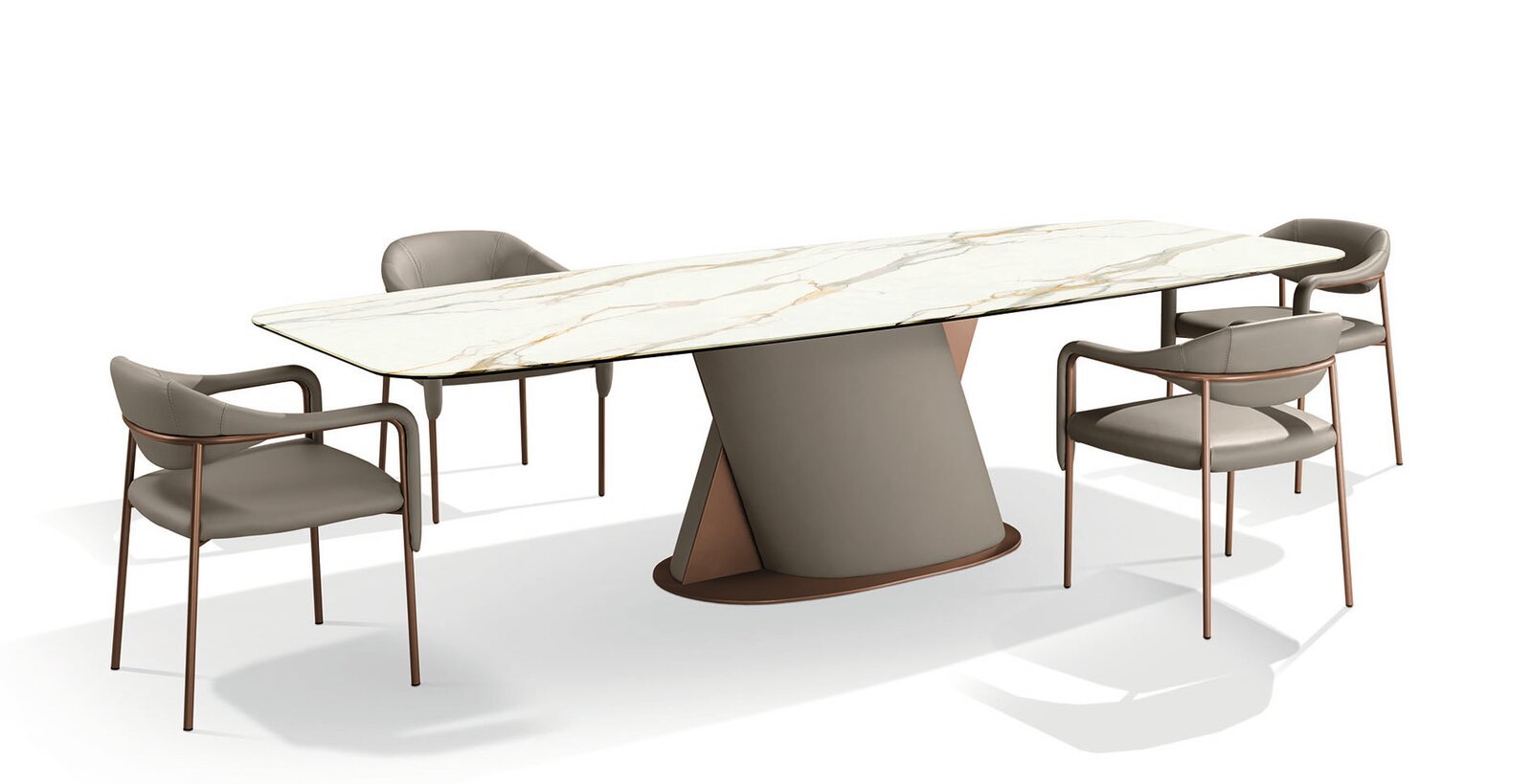 Venus Table à manger design en cuir avec plateau en marbre ou céramique, signée Gamma Arredamenti. Élégante, personnalisable et disponible chez D-Style Interior.