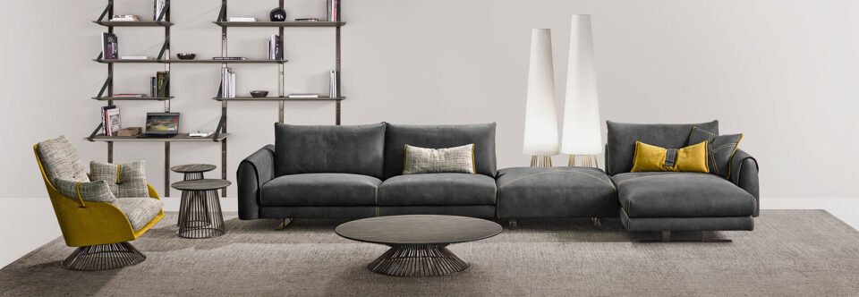 Basket table basse de Gamma Arredamenti, minimaliste et sophistiquée avec base iconique et plateau en verre, céramique ou marbre. Disponible chez D-Style Interior.