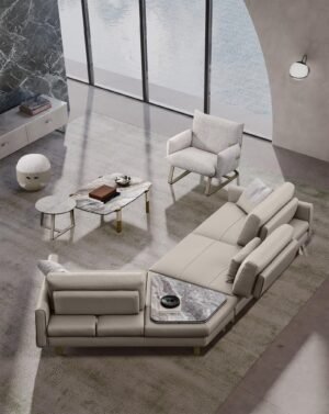 Summer canapé design haut de gamme par Gamma Arredamenti avec dossier ajustable et tablettes latérales élégantes. Disponible chez D-Style Interior.