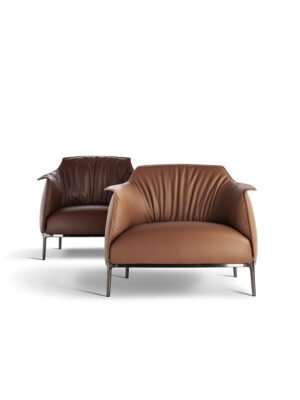 Archibald fauteuil design haut de gamme par Poltrona Frau, en cuir Pelle Frau® ou tissu, symbole d’élégance et de confort italien. Disponible chez D-Style Interior.